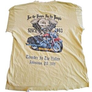 2009 Thunder in the Valley Long Sleeve Ripped Yellow Bike Shirt Basix Vintage L